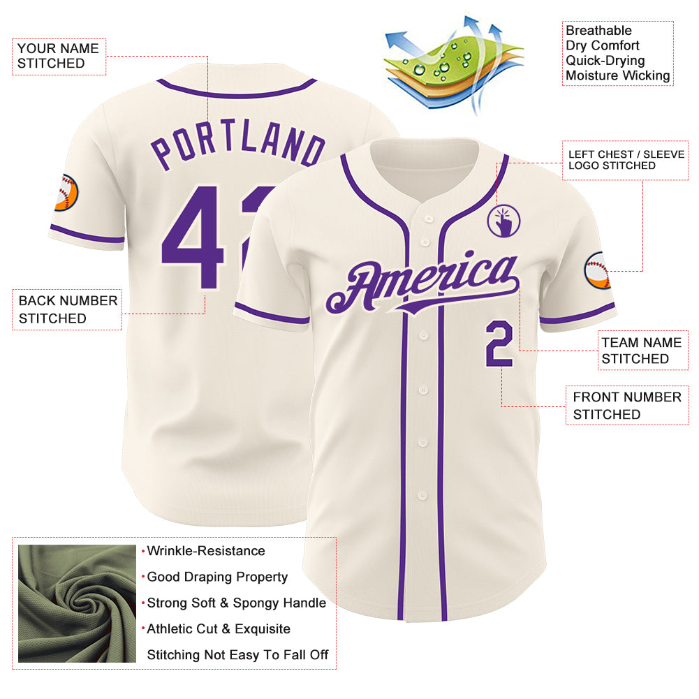 Custom Cream Purple Authentic Baseball Jersey