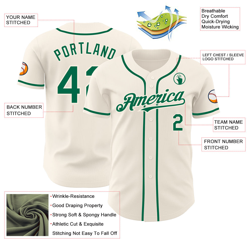Custom Cream Kelly Green Authentic Baseball Jersey