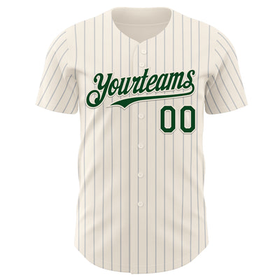 Custom Cream Gray Pinstripe Green Authentic Baseball Jersey