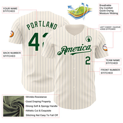 Custom Cream Gray Pinstripe Green Authentic Baseball Jersey