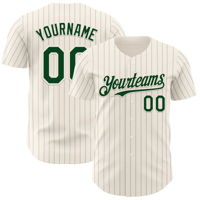 Custom Cream Gray Pinstripe Green Authentic Baseball Jersey
