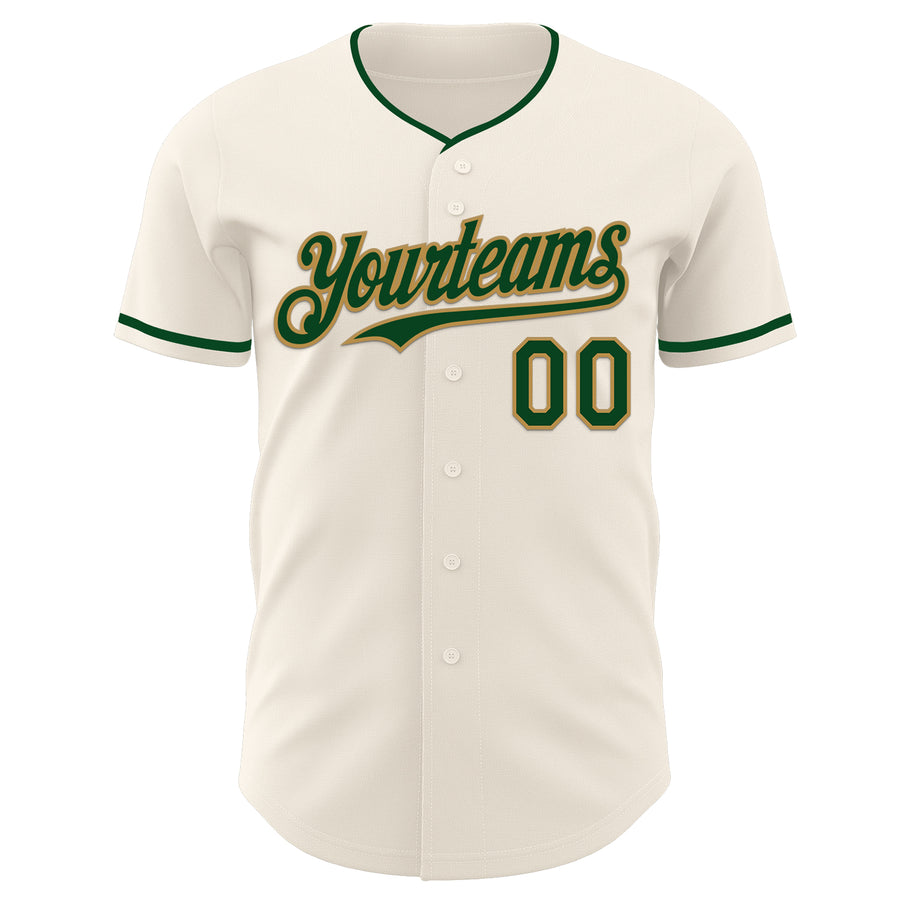 Custom Cream Green-Old Gold Authentic Baseball Jersey