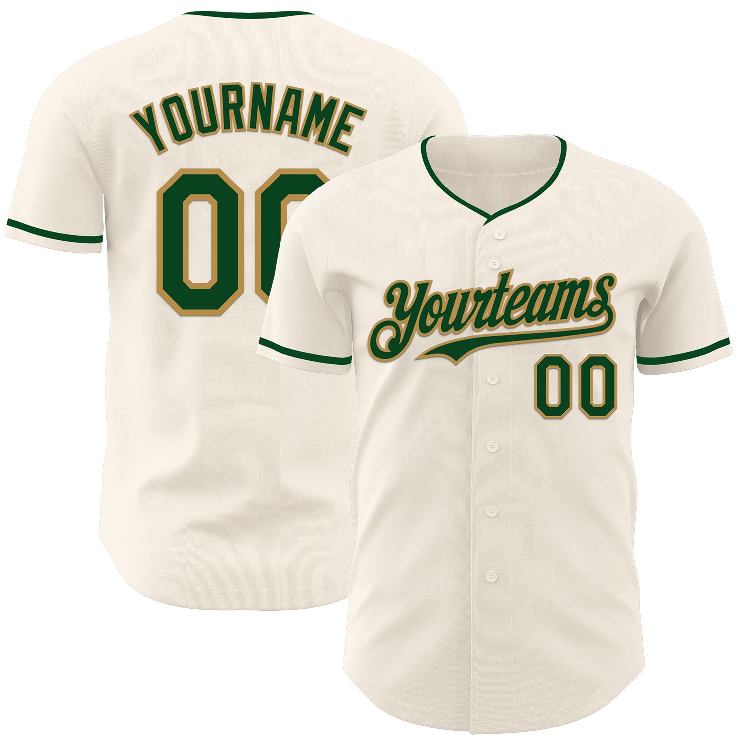 Custom Cream Green-Old Gold Authentic Baseball Jersey