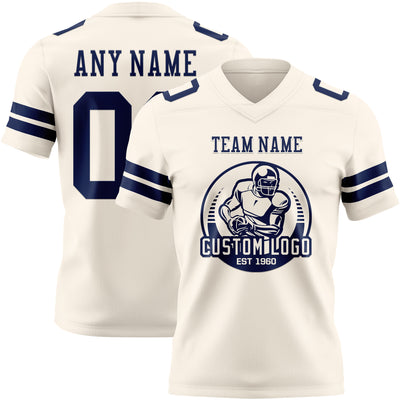Custom Cream Navy Authentic Football Jersey