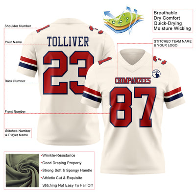 Custom Cream Red-Navy Authentic Football Jersey