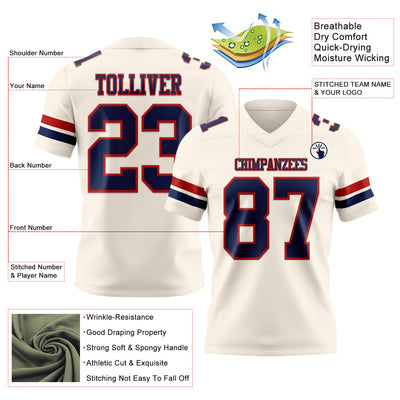 Custom Cream Navy-Red Authentic Football Jersey