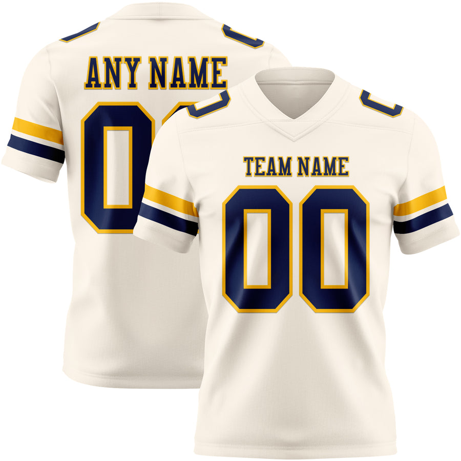 Custom Cream Navy-Gold Authentic Football Jersey