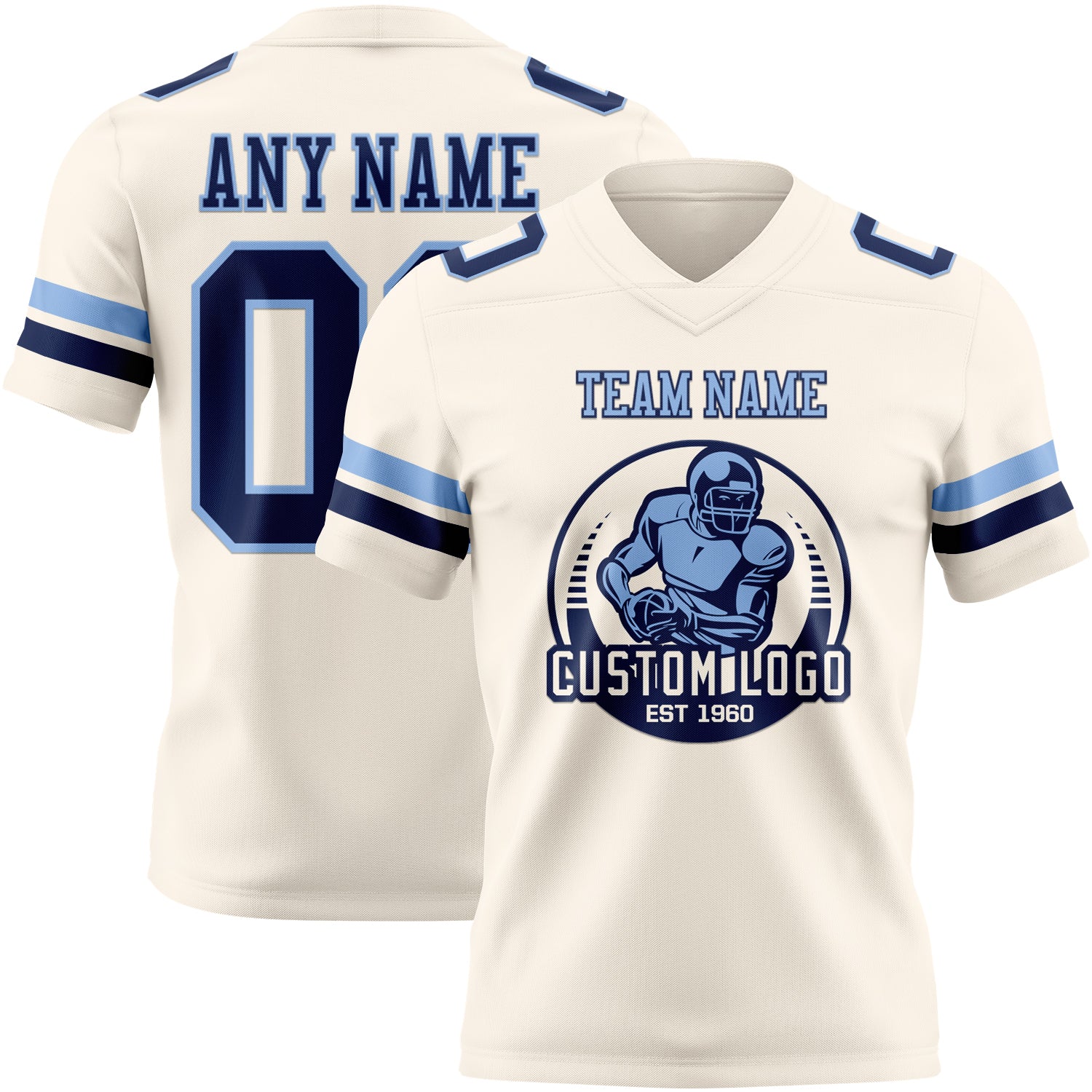Custom Cream Navy-Light Blue Authentic Football Jersey