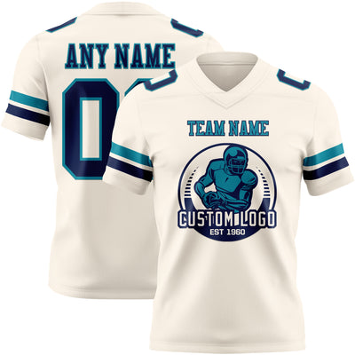 Custom Cream Navy-Teal Authentic Football Jersey