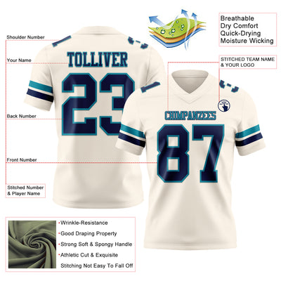 Custom Cream Navy-Teal Authentic Football Jersey