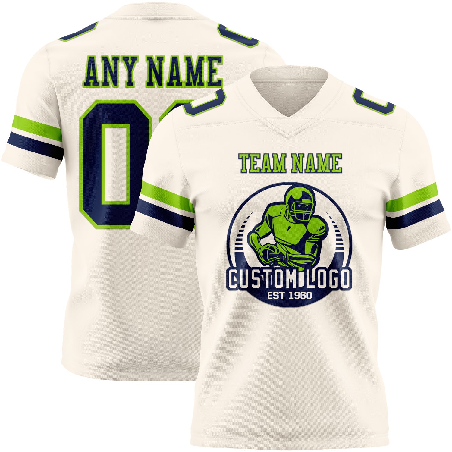 Custom Cream Navy-Neon Green Authentic Football Jersey