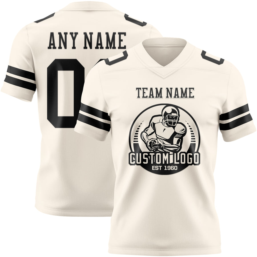 Custom Cream Black Authentic Football Jersey