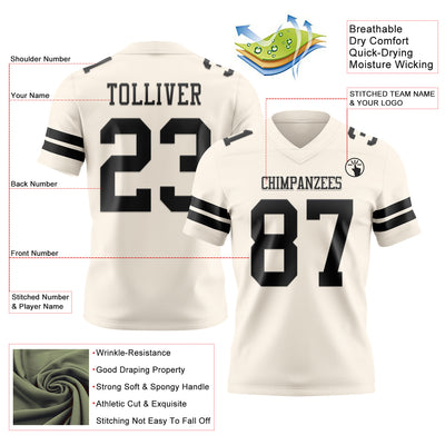 Custom Cream Black Authentic Football Jersey