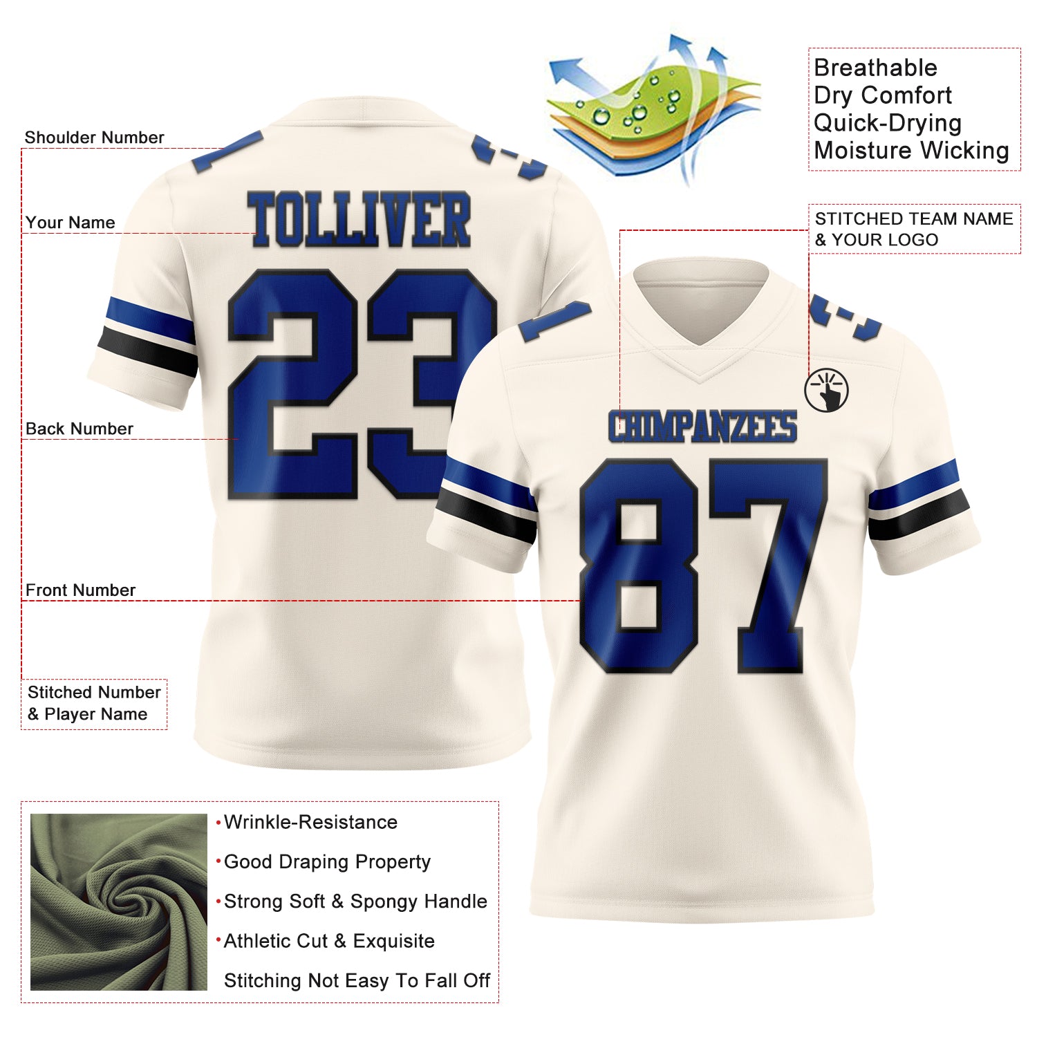 Custom Cream Royal-Black Authentic Football Jersey