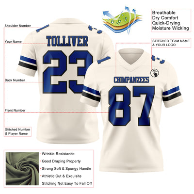 Custom Cream Royal-Black Authentic Football Jersey