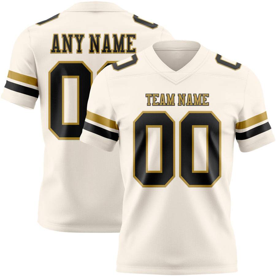 Custom Cream Black-Old Gold Authentic Football Jersey