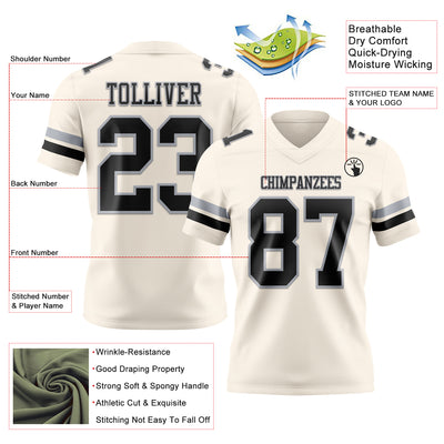 Custom Cream Black-Gray Authentic Football Jersey