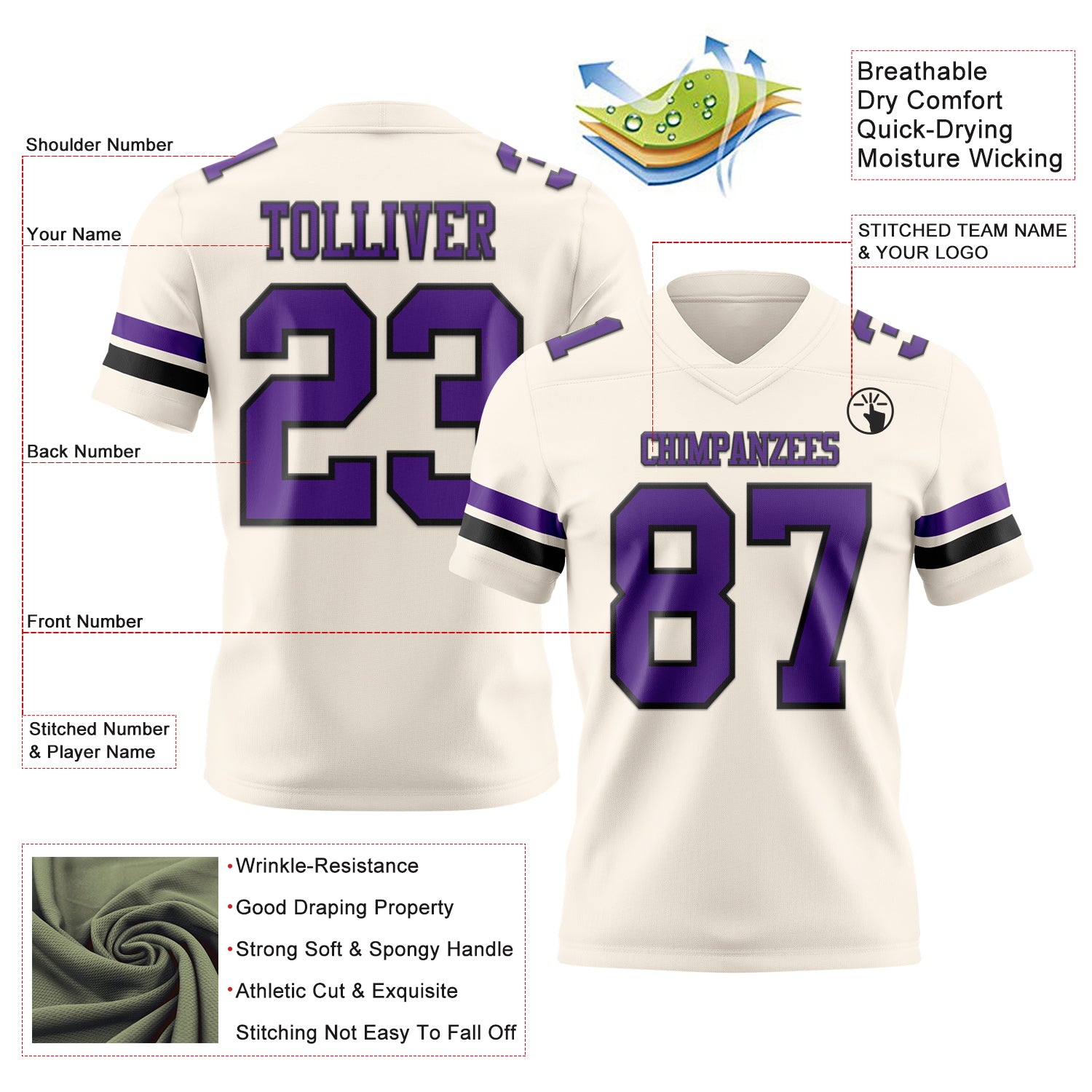 Custom Cream Purple-Black Authentic Football Jersey