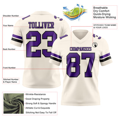 Custom Cream Purple-Black Authentic Football Jersey