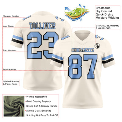 Custom Cream Light Blue-Black Authentic Football Jersey