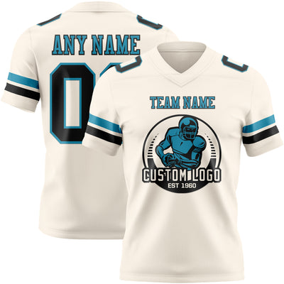 Custom Cream Black-Panther Blue Authentic Football Jersey