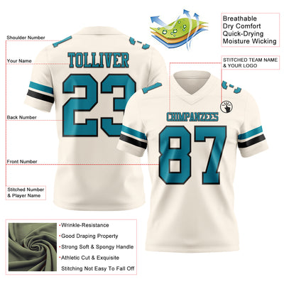 Custom Cream Teal-Black Authentic Football Jersey