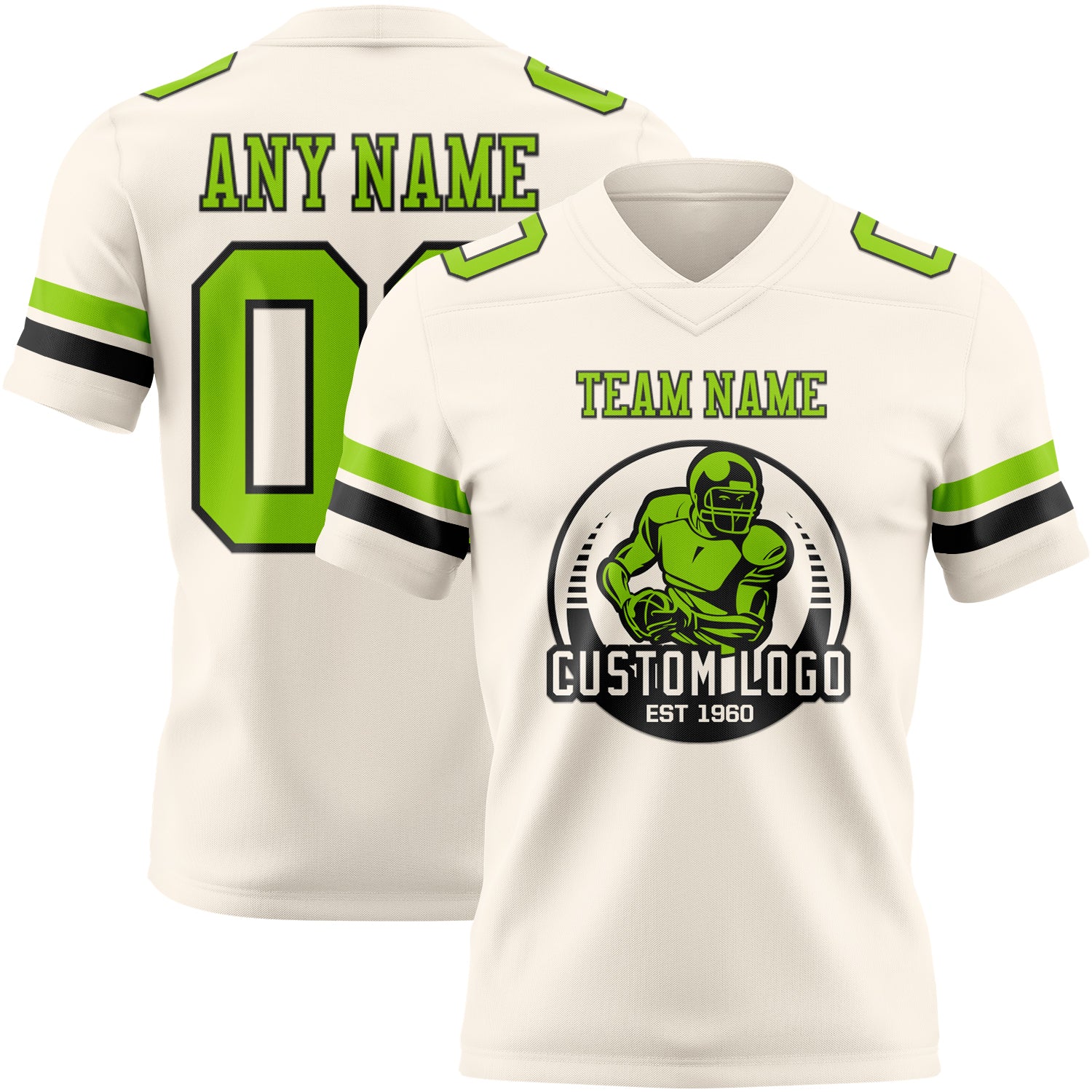 Custom Cream Neon Green-Black Authentic Football Jersey