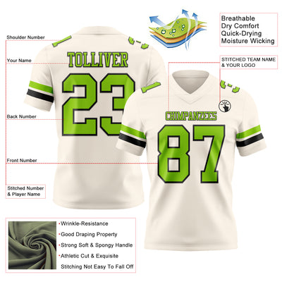 Custom Cream Neon Green-Black Authentic Football Jersey