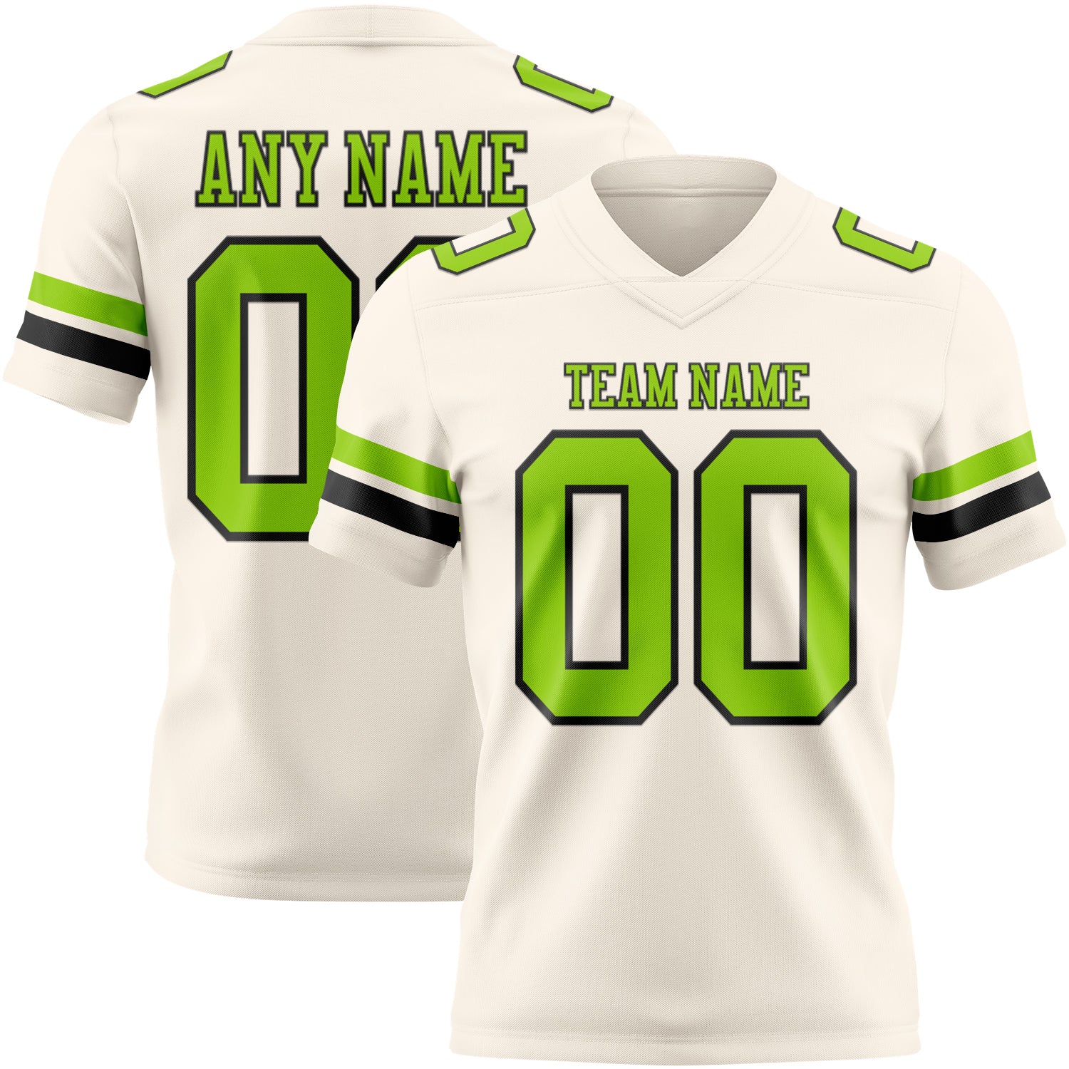 Custom Cream Neon Green-Black Authentic Football Jersey