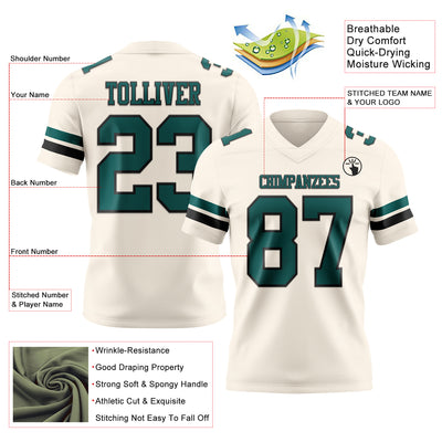 Custom Cream Midnight Green-Black Authentic Football Jersey