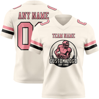 Custom Cream Medium Pink-Black Authentic Football Jersey