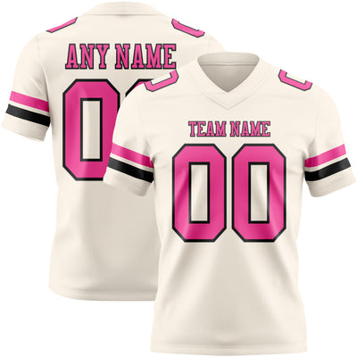 Custom Cream Pink-Black Authentic Football Jersey