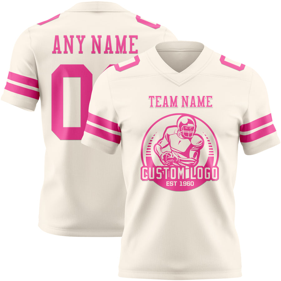 Custom Cream Pink Authentic Football Jersey