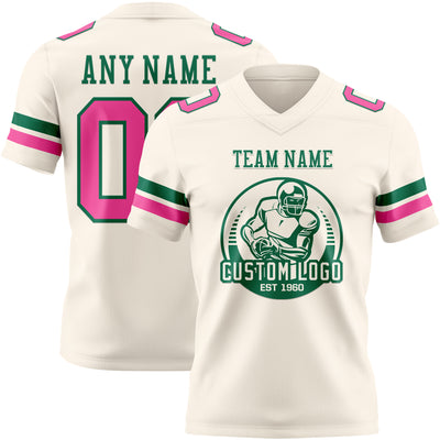 Custom Cream Pink-Kelly Green Authentic Football Jersey