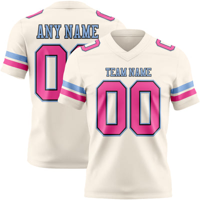 Custom Cream Pink Black-Light Blue Authentic Football Jersey