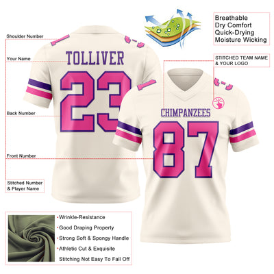 Custom Cream Pink-Purple Authentic Football Jersey