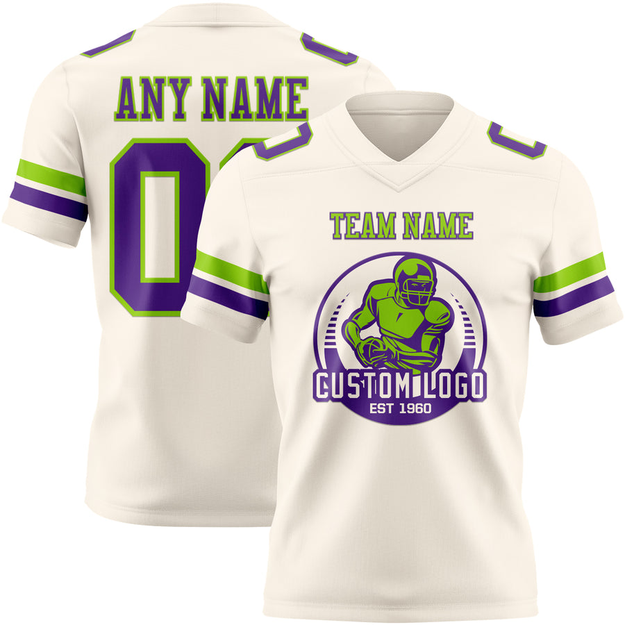 Custom Cream Purple-Neon Green Authentic Football Jersey