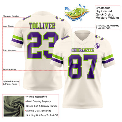 Custom Cream Purple-Neon Green Authentic Football Jersey