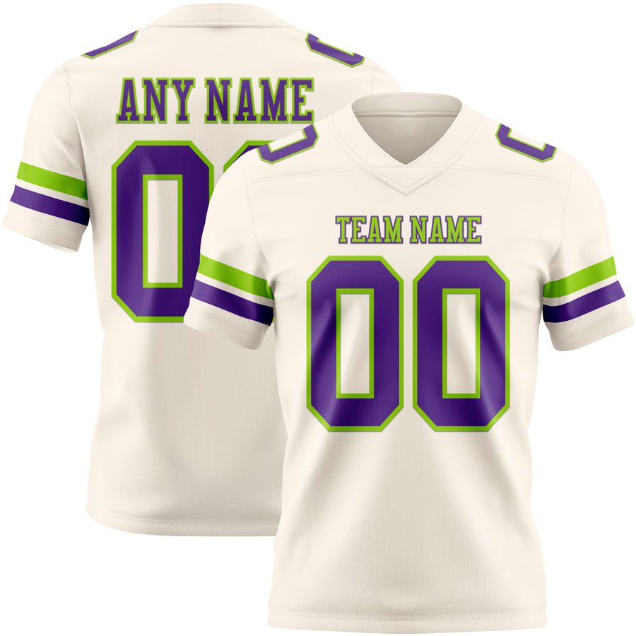 Custom Cream Purple-Neon Green Authentic Football Jersey