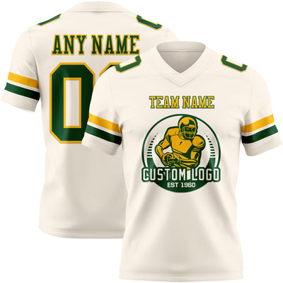 Custom Cream Green-Gold Authentic Football Jersey