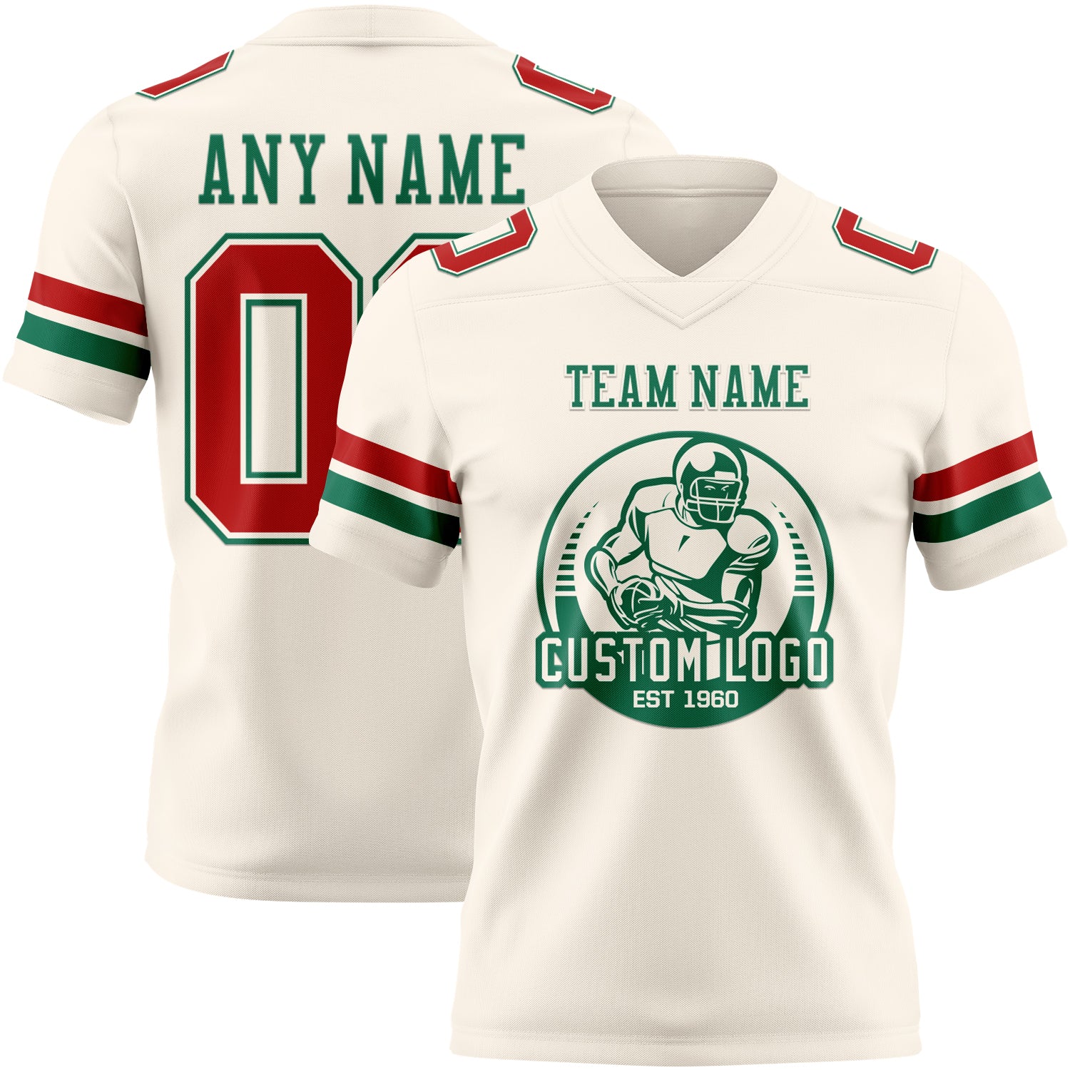 Custom Cream Red-Kelly Green Authentic Football Jersey