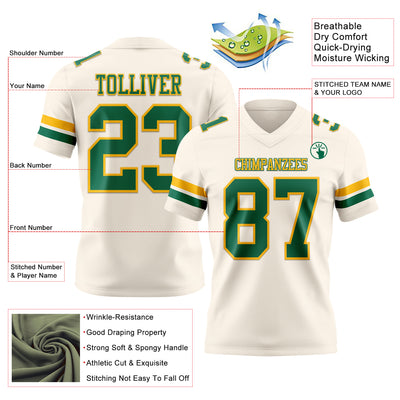 Custom Cream Kelly Green-Gold Authentic Football Jersey