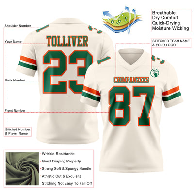 Custom Cream Kelly Green-Orange Authentic Football Jersey