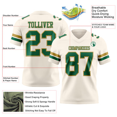 Custom Cream Kelly Green-Old Gold Authentic Football Jersey