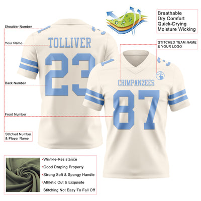 Custom Cream Light Blue Authentic Football Jersey