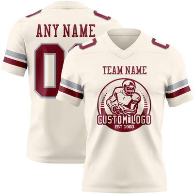 Custom Cream Crimson-Gray Authentic Football Jersey
