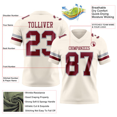 Custom Cream Crimson-Gray Authentic Football Jersey