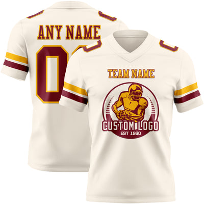 Custom Cream Crimson-Gold Authentic Football Jersey