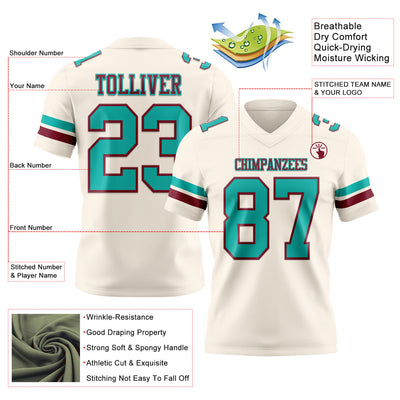 Custom Cream Aqua-Crimson Authentic Football Jersey