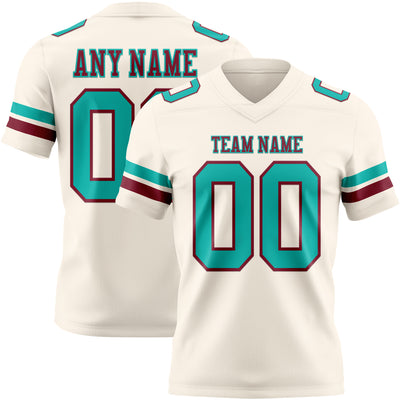 Custom Cream Aqua-Crimson Authentic Football Jersey